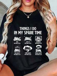 Premium Minimalist T-Shirt 100% Cotton 'Things I Do In My Free Time' - Men's Biker T-Shirt, Summer, Comfortable, Soft, Crew Neck, Loose Fit, Casual Short Sleeve, Simple Solid Color T-Shirt For Men, Loose Fit, Casual Short Sleeve, Gift Idea - 黑色 - 查看 5