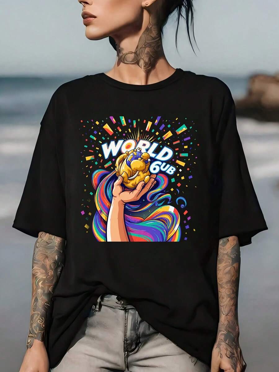Camiseta del Club Mundial | Camiseta con Estampado Brillante del Día de la Independencia | El regalo perfecto para familiares y amigos | Ideal para eventos corporativos y actividades de team building. | Artículo esencial para el verano y las vacaciones: Camiseta de manga corta cómoda y versátil. - Negro - Ver 1