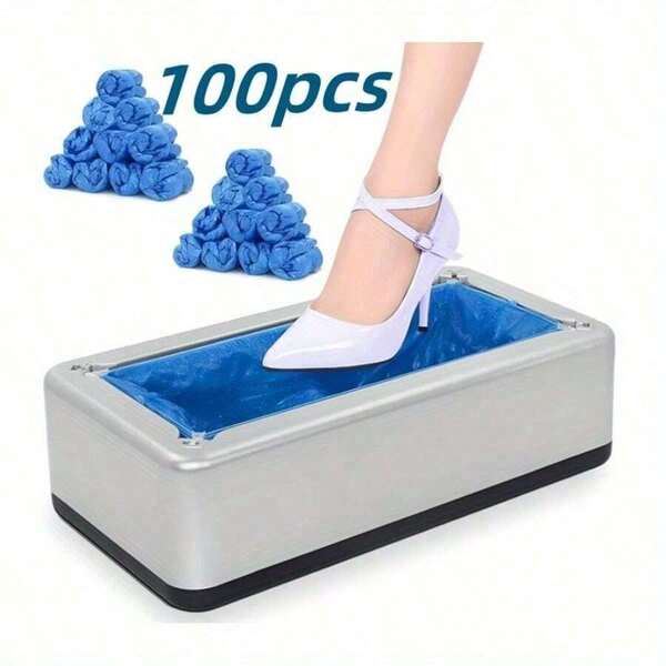 100pcs Disposable Shoe Covers And 1pc Automatic Overshoe Machine, Gold/Silver, Easy To Use, Reliable Shoe Cover Dispenser, Automatic Foot Shoe Cover Machine, Suitable For Home, Shopping Malls, Offices, Sanitary And Convenient