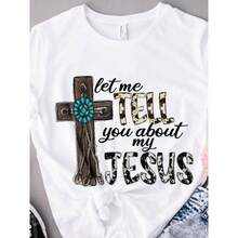 Women's 100% Cotton Casual Short Sleeve T-Shirt - Short Sleeve T-Shirt With A Round Neck And  Print. Breathable, Machine-Washable Fabric. Comfortable, Simple, And Stylish For Everyday Summer Wear. Perfect Gift. Loose Fit. Local Shipping. - 白色的 - 查看 8