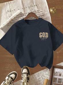 New 2026 Collection: Women's Cotton T-Shirt, Casual Summer Style With Round Neck - Floral Print Blouse With 'God Is So Lovely' Lettering, For Casual Outfits, Church Wear And Informal Wear, Machine Washable, Crew Neck T-Shirt - 黑色 - 查看 9