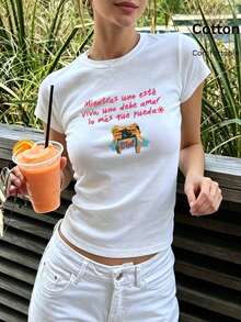 NewSummerCasual White Short-Sleeved Crew Neck T-Shirt, Urban Style, Made Of Pure Cotton, Comfortable And Breathable, With A Frog Print, Y2K Style, Casual And Versatile For Everyday Wear. Unisex Loose-Fitting Short-Sleeved Crew Neck T-Shirt With A Vintage Urban Style - 白色 8 - 查看 3