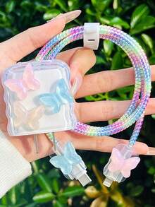 5个TPU数据线防弯折绕线器，彩色蝴蝶造型线缆保护套，适用于 18/20W充电，送朋友的理想礼物 - 彩色 - 查看 3