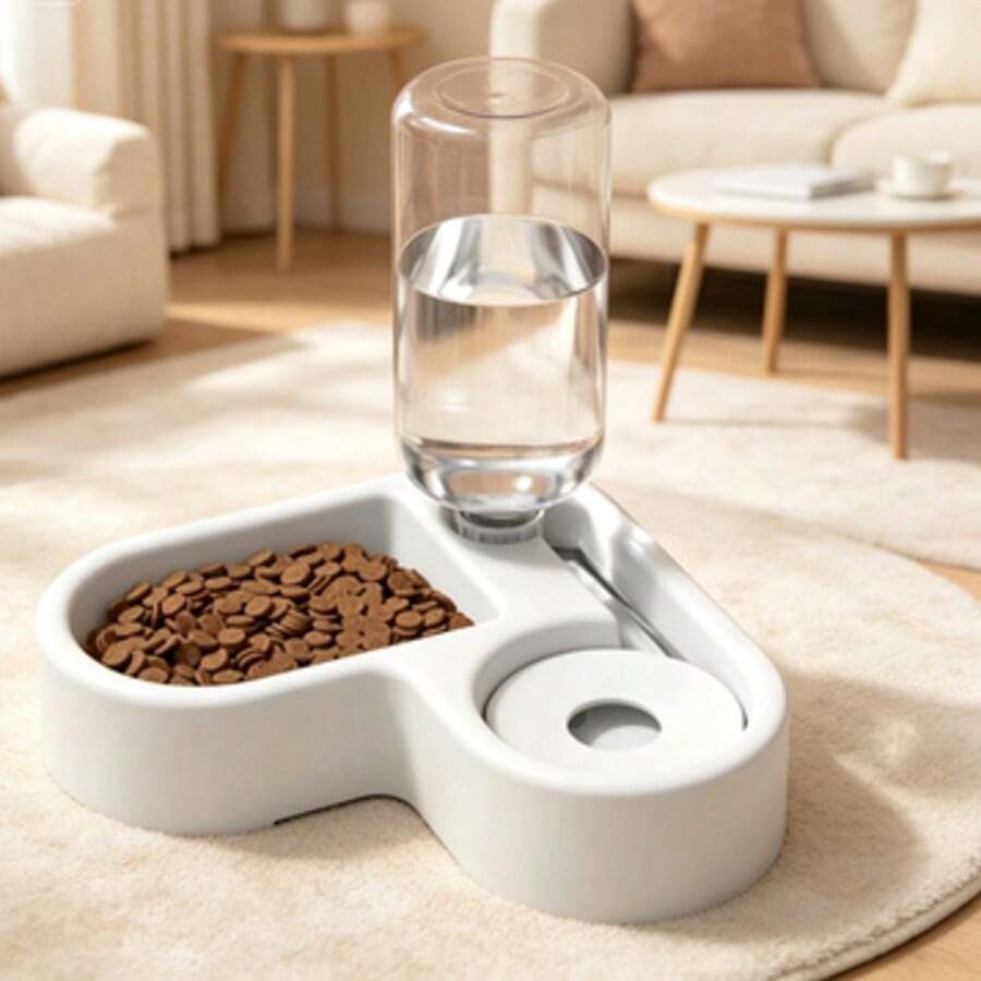 Máy cho mèo ăn tự động hình trái tim, tích hợp bát đựng thức ăn và nước uống, khay đựng thức ăn chống tràn cho mèo. - 300ml - Xem 1