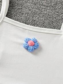 3pcs Girls Toddler Floral Strap, Striped Long Sleeve Top And Pants Casual Suit, Summer - Baby Blue - View 4