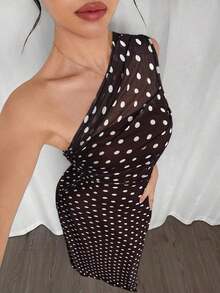 Vestido ajustado asimétrico de cuello elegante, romántico y sexy, adecuado para fiesta, vacaciones en la playa, vuelta al colegio, citas románticas, temporada de bodas, cumpleaños, Pascua, primavera/verano - Marrón - Ver 6