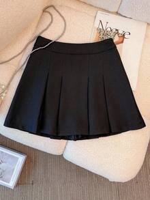 Falda minimalista de unicolor y estilo informal y elegante para mujer - Negro - Ver 2