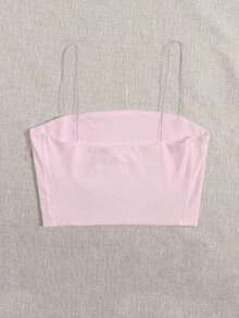 Top corto de tirantes delgado unicolor - Rosa vieja - Ver 2