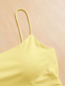 Camiseta ajustada con cuello redondo, almohadilla en el pecho y transpirable.Camisola básica para mujer sin sujetador - Amarillo - Ver 4
