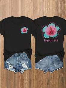 Camiseta de manga corta con cuello redondo y estampado de eslogan casual de verano para mujer camisetas bonitas para mujer - Estilo - Ver 7
