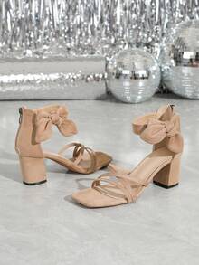 Sandalias elegantes y glamorosas con tacón grueso de punta cuadrada y decoradas con rhinestones, adecuadas para banquetes y fiestas, de moda y versátiles - Albaricoque - Ver 7