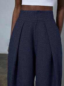 Nuevos pantalones de traje de pierna ancha con pliegues sueltos y estilo casual para ir al trabajo - Azul - Ver 1