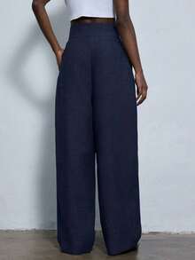 Nuevos pantalones de traje de pierna ancha con pliegues sueltos y estilo casual para ir al trabajo - Azul - Ver 2