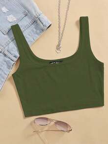 Top tank corto unicolor - Verde militar - Ver 6