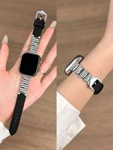 1条纤薄表带，兼容 42mm、38mm、40mm、41mm、44mm、45mm、46mm、49mm，时尚智能手表替换表带，适用于Series Ultra2、Ultra SE2、SE 11、10、9、8、7、6、5、4、3、2、1，女士款，可作为学生返校礼物 - 黑色 - 查看 8