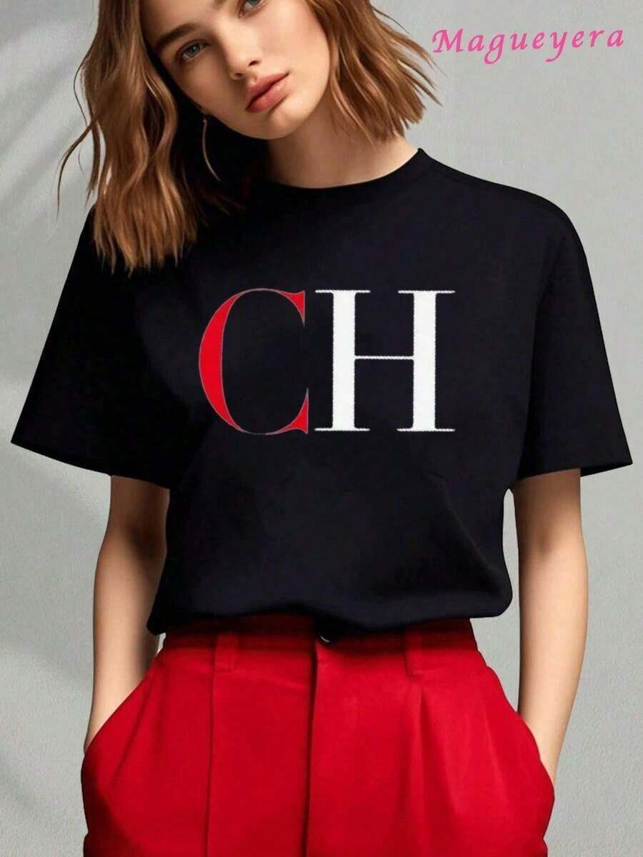 100% Cotton. Modern Women's T-Shirt With A Bold And Elegant Design. Comfortable And Soft Material, Ideal For Everyday Wear And Casual Styles. Available In Sizes S, M, L; Classic Black Color. Popular Women's Fashion, Perfect For A Chic And Modern Look. - 黑色 - 查看 1
