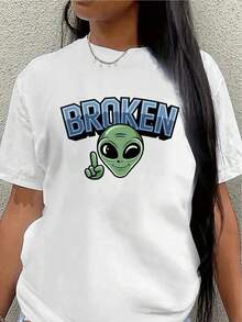 Camiseta de manga corta, ligera y duradera, con un diseño de patrón de alienígena roto, es perfecta para usar en casa, en restaurantes o al aire libre, ofreciendo una experiencia de uso diario cómoda.women's shirts - Blanco - Ver 7