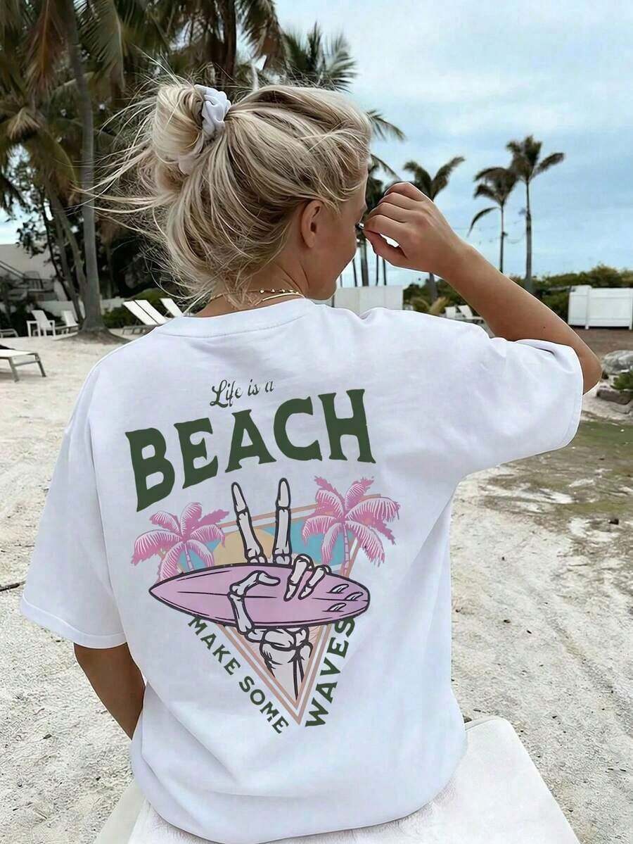 Women's Short-Sleeve Printed T-Shirt For Summer, Polyester Fabric, Multifunctional Style, Regular Fit, Weight 180 Grams, 1 Unit. 100% Cotton - White - View 1