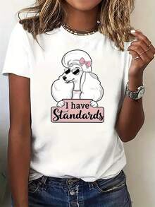 1 Piece Of Women's Short Sleeve T-Shirt, With White Doberman Graphic Print, Casual Sporty Style, Round Neck, 180g, 100% Cotton. - 黑色 - 查看 9