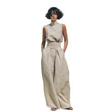 2026 New Foreign Trade European American Women Cotton Linen Sleeveless Top & Long Pants Casual Two Piece Set - 玫紅色 - 查看 6