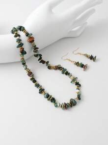 Bộ trang sức đá xanh tự nhiên phong cách Bohemian mạ vàng gồm dây chuyền và bông tai, 2 món, phụ kiện hàng ngày và dự tiệc. - Nhiều màu - Xem 6