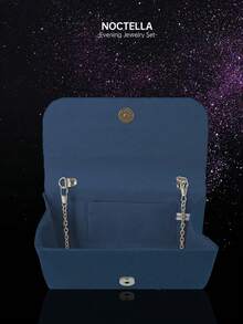 Noctella Modische plissierte Klappe Abendtasche, elegante einfarbige Satin Damen Party Tasche, neue quadratische Umhängetasche, kombiniert mit funkelndem Strass Halskette und Ohrring Schmuckset, geeignet für Party Mädchen und Damen, perfekt für Frauen, die Partys, Hochzeiten, Abschlussbälle, Abendessen/Bankette besuchen, auch ein ideales Geschenk für Frauen. - marineblau - Übersicht 7