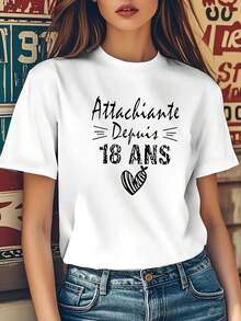 100% algodón. Camiseta de manga corta para mujer, moderna, para 18 años. Camiseta de color sólido simple para mujer, corte holgado y ajustado, informal, de manga corta. - Blanco - Ver 7
