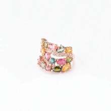 Women's Elegant Inlaid Colorful Zirconia Rose Gold Plated Cute Open Ring - Gold - View 3