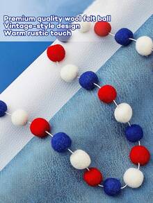 1/2pcs July 4th Felt Pom-Pom Garland, Red, White & Blue 30 Balls Independence Day Felt Ball Wreath, Patriotic Hanging Supplies, Suitable For Memorial Day Wall Party Home Decor - View 4