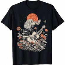 1 Piece Cottage Core T-Shirt With Poodle Dog Playing Guitar Design, All Seasons, 100% Cotton, Single Side Print, Round Neck, Short Sleeve, Unisex, Base Layer, 180g, 100% Cotton. - Color 7 - View 6