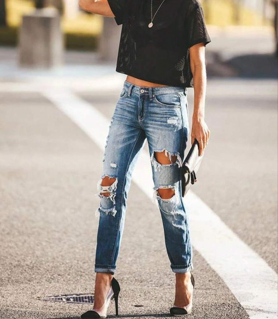 Jeans ajustados rasgados para mujer - Color de la imagen - Ver 1