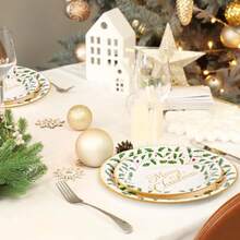 Whaline - Platos de papel de Navidad platos desechables de hojas santas de lámina dorada para Navidad día festivo picnic fiesta vajilla decoración de mesa 48 unidades - Dorado - Ver 6