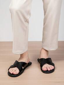 男士休闲交叉绑带沙滩凉鞋，新款夏季透气户外拖鞋 - 黑色 - 查看 4
