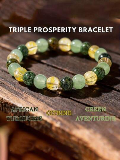 Natural Stone Beaded Wealth Bracelet, Green Aventurine, Citrine, African Turquoise, Luck, Career Succes, Handmade Jewelry For Men Women, Casual Fashion Accessory, Perfect For Daily