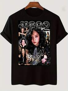 Unisex T-Shirt With  Anime Patchwork Design, Soft Fabric, A Must-Have Urban Casual Fashion Item, Suitable For All Seasons, Versatile Style For Any Season, Economical For Daily Wear And Also An Excellent Christmas Gift For Fans And Friends--160 Grams, Women's Blouses, Blouses, Casual Blouses For Women, Informal Blouses For Women, Women's Tops, Tops, Unisex. - 黑色 - 查看 6