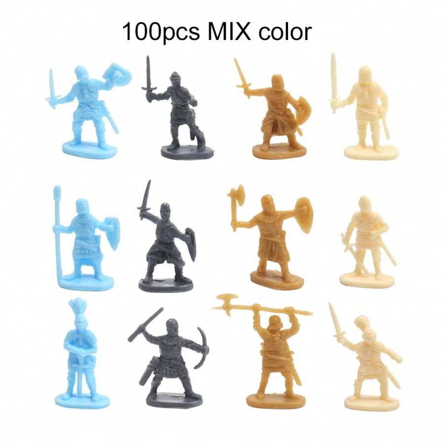 100 Pieces/Set Of Antique Soldier Miniatures, Decorative Home Model, Micro Mold With Multiple Poses, Medieval Knight Style TMZ - MIX -100PCS - View 1