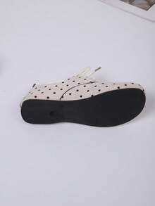 Women's Polka Dot Lace-Up Flat Casual Shoes, Soft Bottom Round Toe Breathable Retro Daily Loafers - Beige - View 8