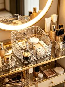 1pc Transparent Acrylic Desktop Storage Box - Multi-Compartment Remote Control Holder, Living Room Coffee Table, Bedroom Nightstand Tissue Box, Makeup Brush, Vanity Makeup Organizer - Transparent - View 6