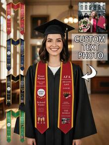 Custom Graduation Sash With Dean's List, School Logo, Photo, Personalized Name & Major, 2026 Honors Graduation With Gold Trim, Multi-Color Graduation Shawl As A Keepsake Gift - Multicolor - View 1