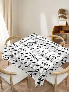 1 pieza Mantel con estampado de notas musicales, mantel rectangular/redondo moderno de poliéster impermeable, impresión digital adecuada para sala de estar, mesa de comedor al aire libre, mesa redonda pequeña - Multicolor - Ver 9