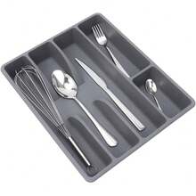 1 Estante organizador de almacenamiento, caja, estante para cubiertos, bandeja para cubiertos, estante de almacenamiento de cubiertos de plástico - Ver 9