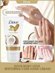 Dove 多芬密集修护护手霜，深层滋养，软化并抚平双手，保湿滋润，减少手部皱纹，持久保湿，抗衰老，强韧肌肤，蕴含植物萃取物、椰子油和杏仁奶，轻盈不油腻配方，快速吸收，改善干燥，适合所有肤质，日常护理干燥双手。 - Coconut Oil and Almond Milk - 查看 1