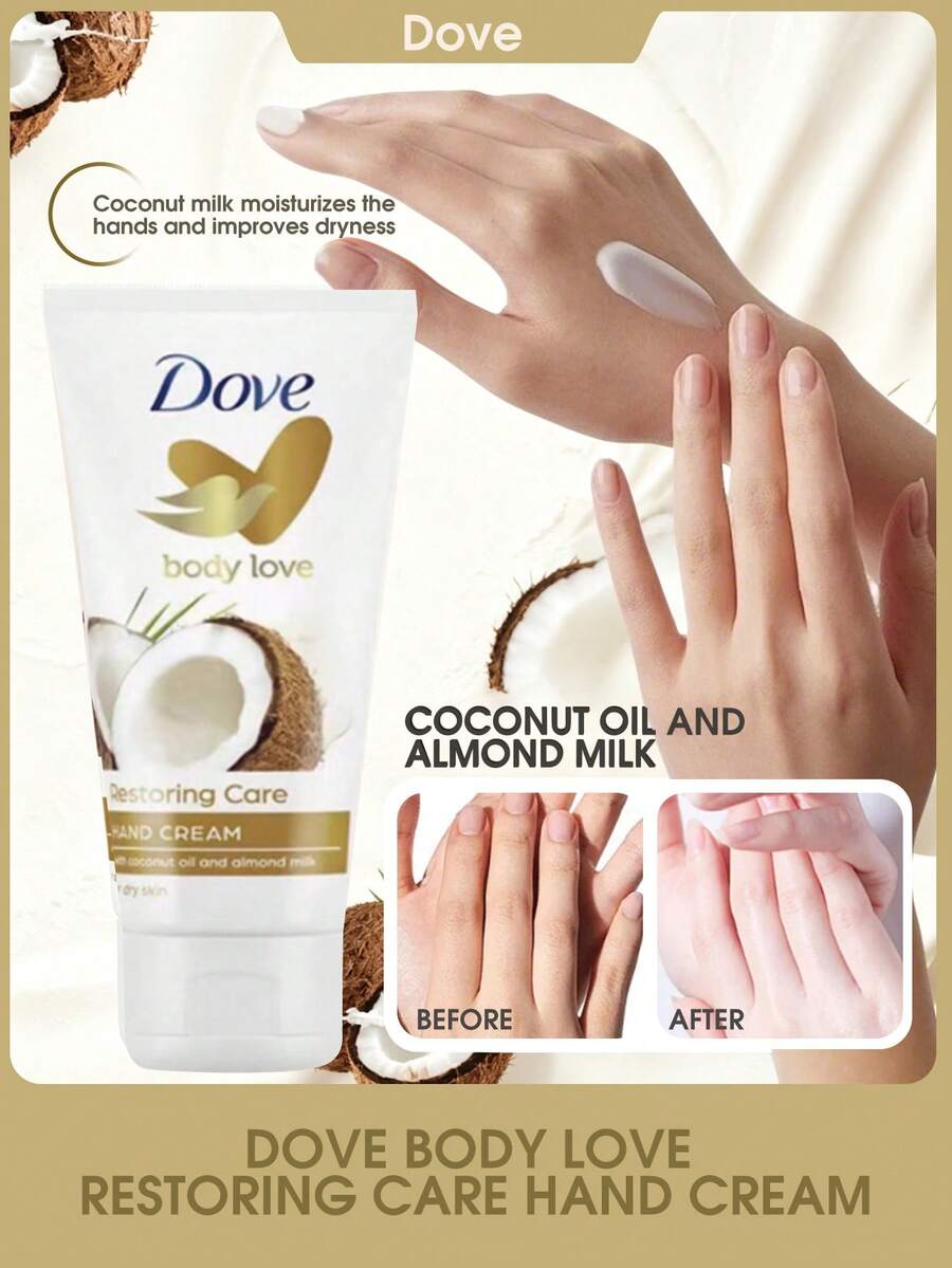 Dove 多芬密集修护护手霜,深层滋养,软化并抚平双手,保湿滋润,减少手部皱纹,持久保湿,抗衰老,强韧肌肤,蕴含植物萃取物、椰子油和杏仁奶,轻盈不油腻配方,快速吸收,改善干燥,适合所有肤质,日常护理干燥双手。 - Coconut Oil and Almond Milk - 查看 1