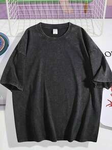Women's & Men's Printed Short Sleeve T-Shirt For Women And Men, New Style, Washed, Distressed, Retro, Fashionable, Versatile, Loose Fit, Round Neck, Black Design. - Black - View 2