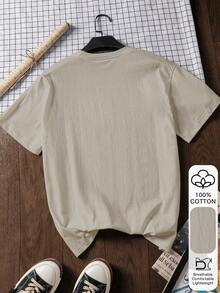Plus Size Letter Print Casual 100% Cotton Short Sleeve Top, Outdoor Wear, Graphic Tee, Summer T-Shirt, Women's Tee, Summer Blouse, Vacation Outfit, Travel Style, Beach Vibe, Minimalist Resort Wear - 灰色 - 查看 2