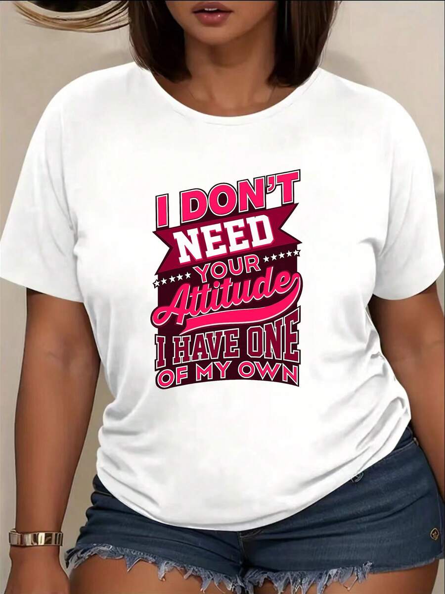 Camiseta Deportiva Casual para Mujer con Texto Gráfico - Camiseta Blanca Elástica de Cuello Redondo, Lavable aáquina, Ajuste Cómodo para Todas las Estaciones, Perfecta para Combinar con Pantalones Cortos de Desgastados. - Blanco - Ver 1