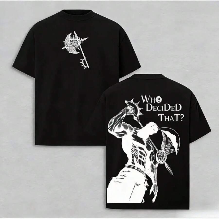 Escanor T-Shirt From The Seven Deadly Sins - A269 "Who Decided That?" Pride Sin Graphic Retro Heavy Unisex Anime Streetwear Gift For Fans - 黑色 - 查看 1