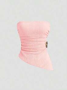Top corto sexy de mujer con detalle fruncido y abertura lateral - Rosa - Ver 3