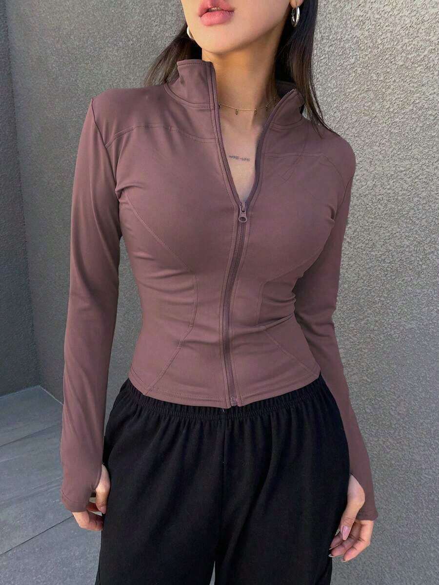 de forro polar de ajuste ceñido con cuello alto de unicolor para mujer, otoño e invierno - Rojo violeta - Ver 1