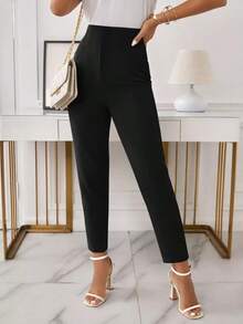 Frenchy Pantalones cónicos unicolor de talle alto - Negro - Ver 5